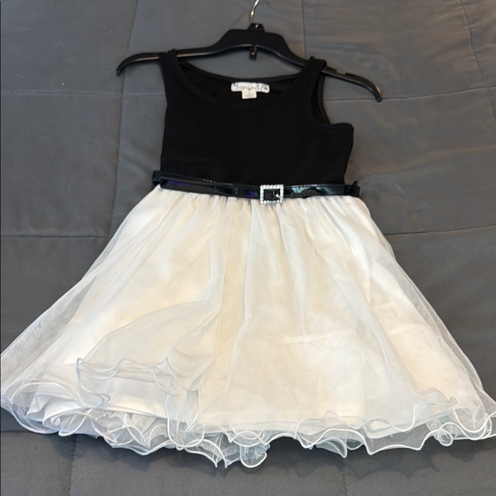 Knitworks Black and White Fit and Flare Formal Dress